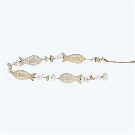 YOUNGS Wood Fish Garland with Shells 61649